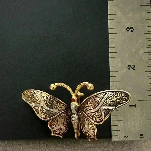 Butterfly Damascene made in Spain Vintage Toledo Gold Tone Brooch Pins 2 Pieces - Picture 8 of 8